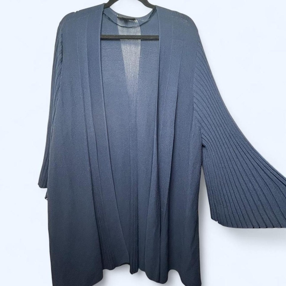 Lane Bryant 22/24 Cardigan Sweater Navy Blue Ribbed Bell Sleeve Rayon Blend EUC
